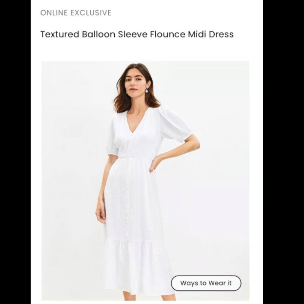 NWT Loft Textured Balloon Sleeve Dress White Size 6